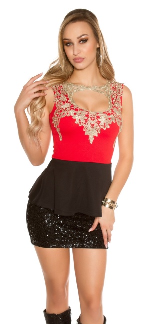 Trendy top with peplum and lace Red